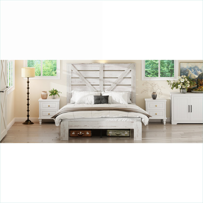 Lit plateforme industriel double pleine grandeur, aucun sommier requis, fabrication robuste en métal et en bois sans bruit, finition blanche