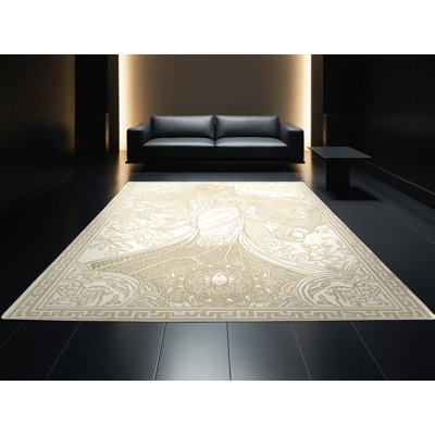 Tapis oriental beige / blanc lavable à la machine Flemington Hera