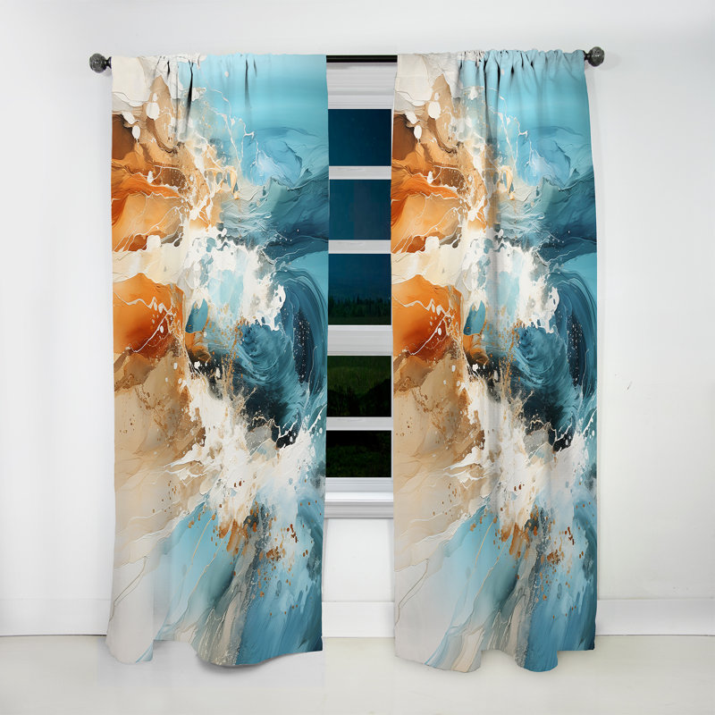 Dillian Teal Waves Fight - Nautical Curtain - Velvet Room Darkening - 1 panel, 52" W x 108" L