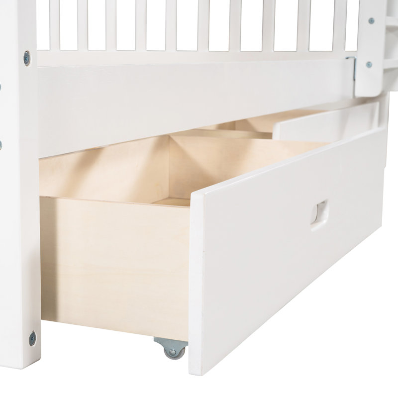 Lit superposé blanc avec tiroirs - Améliore l'organisation des pièces et deux tiroirs de rangement, stables et élégants