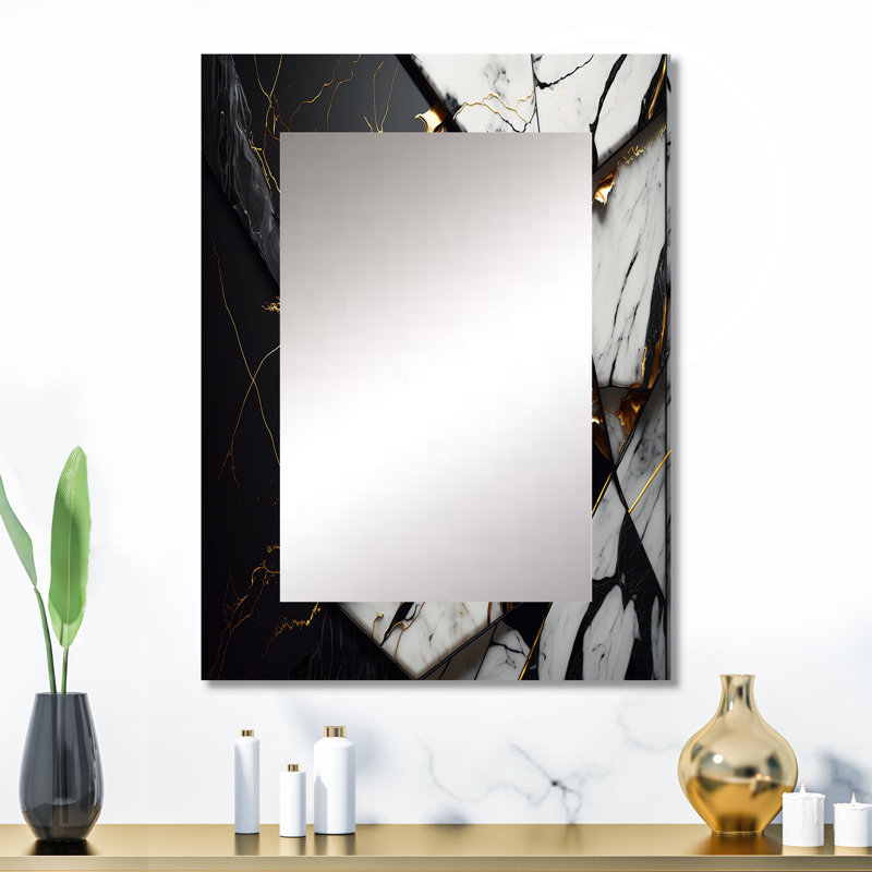 Abstrait Geode Gold IV - miroir en marbre, miroir mural décoratif moderne, impression d'art en métal, 32 po x 24 po