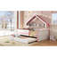 Lit de jour double en forme de maison avec rangement, en bois massif MDF, blanc et rose modernes-1381709517