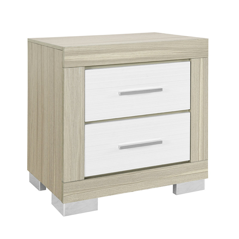 Square, Nightstand, Bedroom, Natural And White, Two Toned Finish, Joints, Drawers, Bar Handle Style, Spacious Block Style Legs, Solid Wood + , Rubberwood - Drawer,