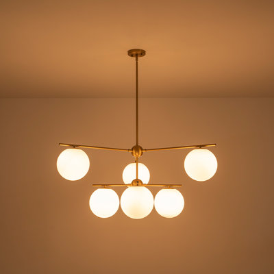 6-Light Opaque White Glass Sphere Tiered Chandelier
