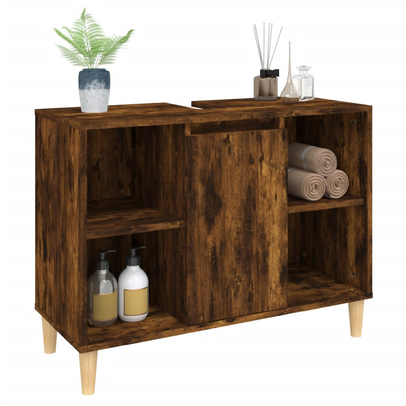 Skagway Sink Cabinet 80x33x60 cm Engineered Wood, Smoked Oak