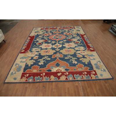 Tapis bleu à motif floral Oushak 10 x 14