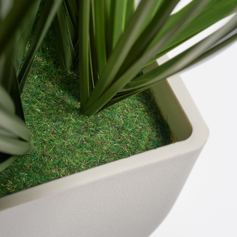 17" Faux Onion Grass in White Rectangle Pot