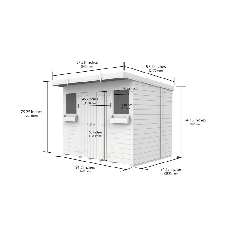 Total Sheds 8ft x 7ft Pent Summer Shed - Toughened Glass External Planters - Pressure Treated Timber - UK Manufactured