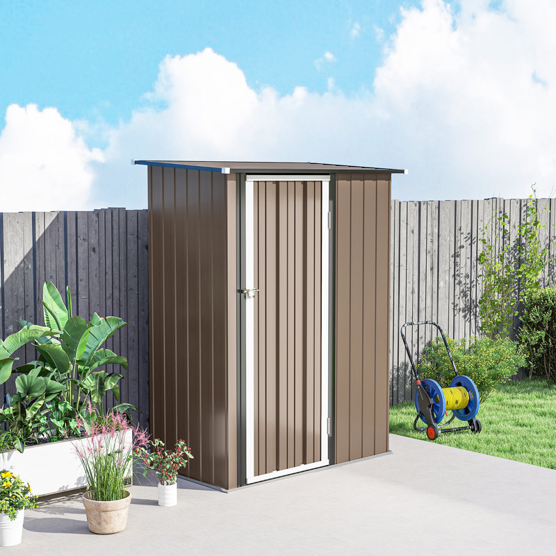 Ayad 5ft x 3ft Garden Storage Shed, Outdoor Metal Shed with Sloped Roof, Lockable Door for Tools
