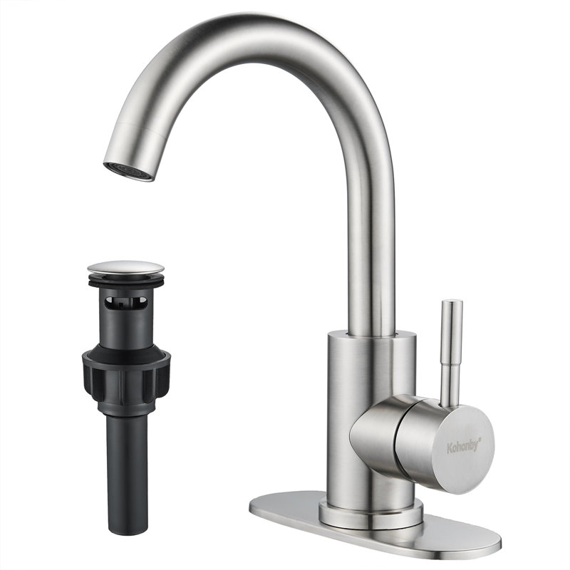 Single-handle Bathroom Faucet with Drain Assembly, Brushed Nickel