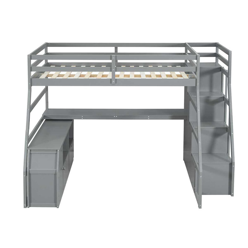 Modern Loft Bed With 7 Drawers 2 Shelves And Desk Multifunctional Furniture For Bedroom, Gray, Full