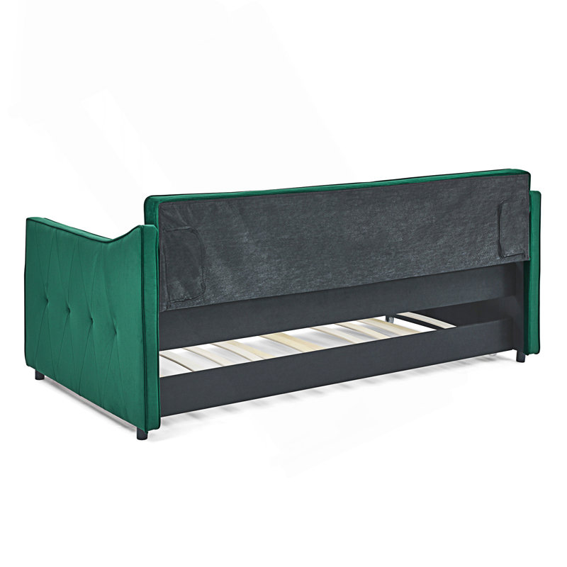 Modern Twin Size Daybed With Twin Size Trundle, Upholstered Tufted Sofa Bed, Green