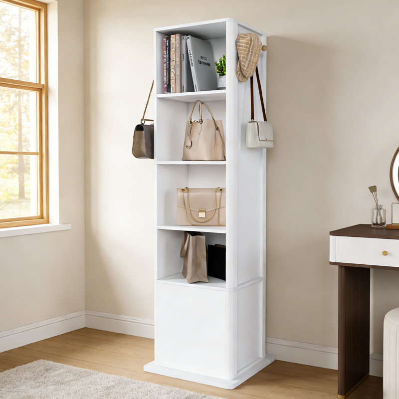 Armoire à bijoux rotative 4 en 1 avec miroir pleine grandeur pour chambre à coucher, Blanc
