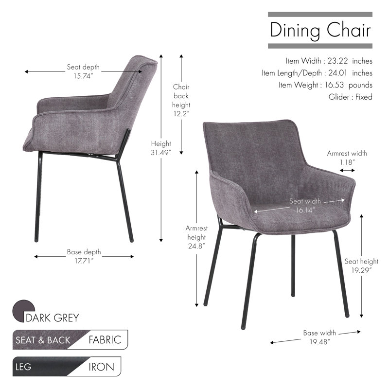 Lizabeta 19.29'' H Fabric Upholstered Armchair, Dark Gray