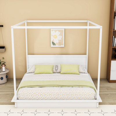 Lit plateforme à baldaquin en bois avec éclairage DEL