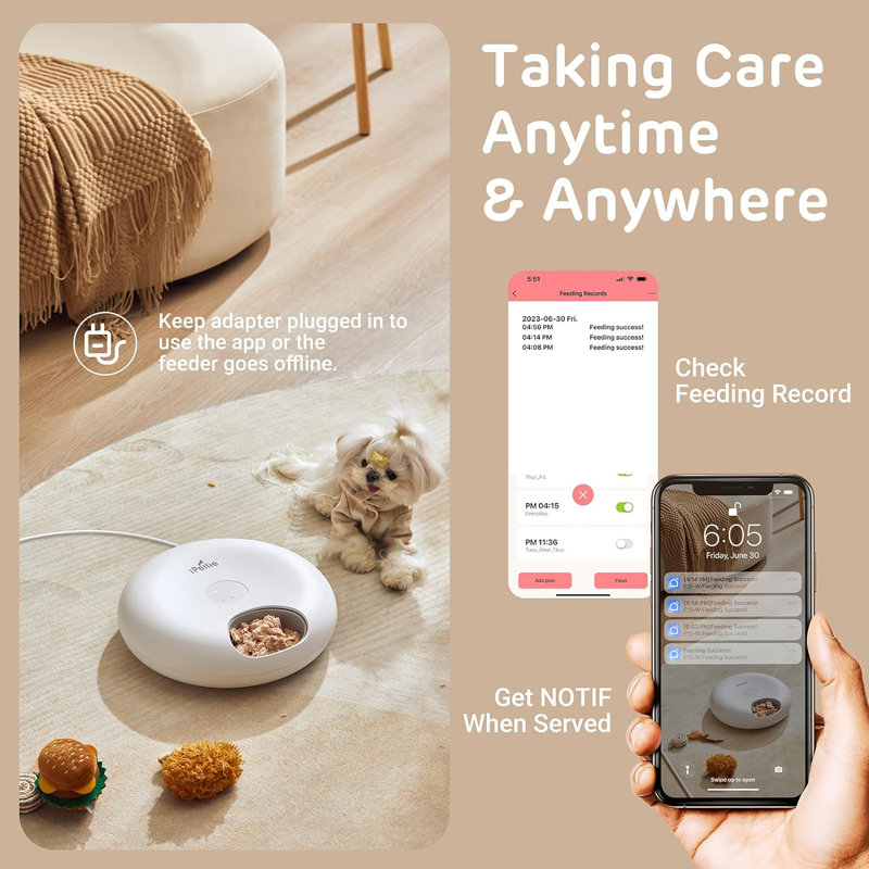 iPettie Donuts Frost WiFi Automatic Cat Food Dispenser with App Control(Only support 2.4GHz Wi-Fi)
