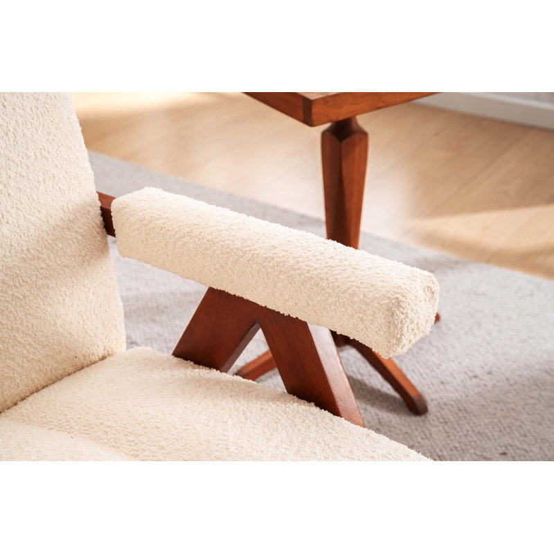 Ensemble de 2 chaises d'appoint en chenille de style Mid-Century moderne en forme de nuage, fauteuils de salon en bois massif pour le salon et la chambre à coucher