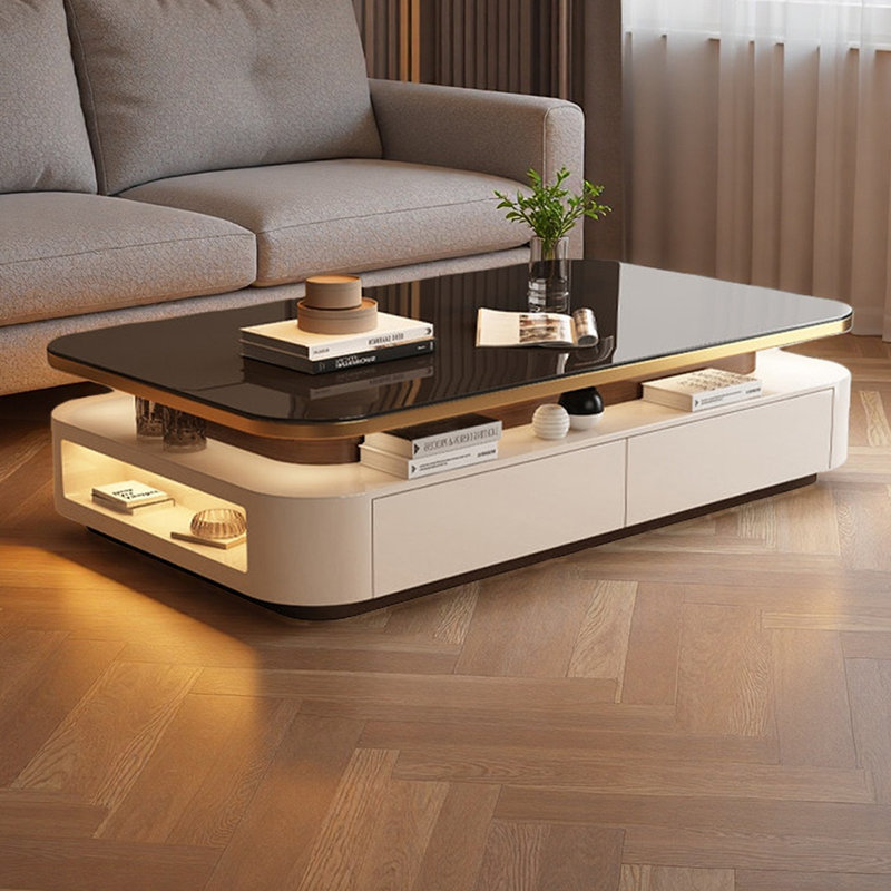 Table basse italienne de luxe minimaliste, Noir, H 17 po x L 63 po x l 31,49 po