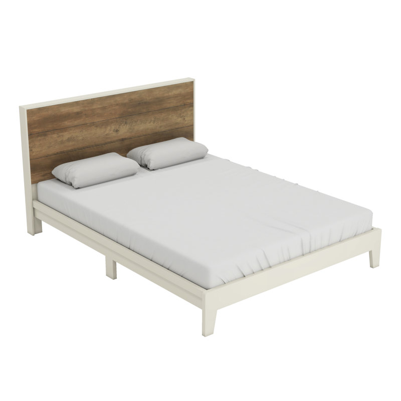 Allyannah Levison Platform Bed With Headboard, Queen, Ivory/Knotty oak