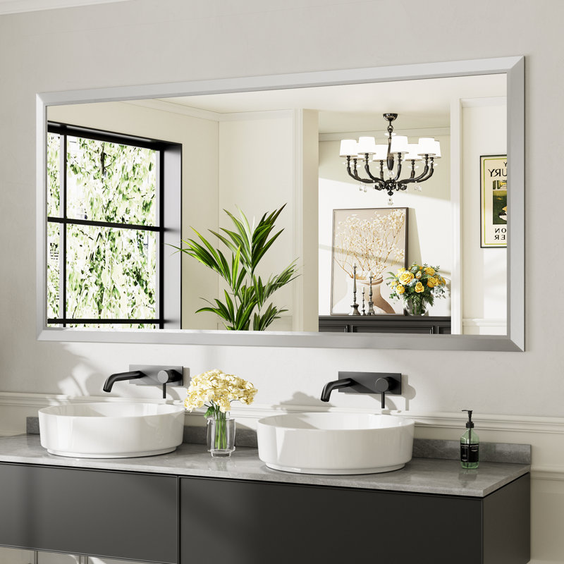 Miroirs de salle de bain modernes et contemporains en métal biseauté rectangulaire / carré avec verre trempé HD