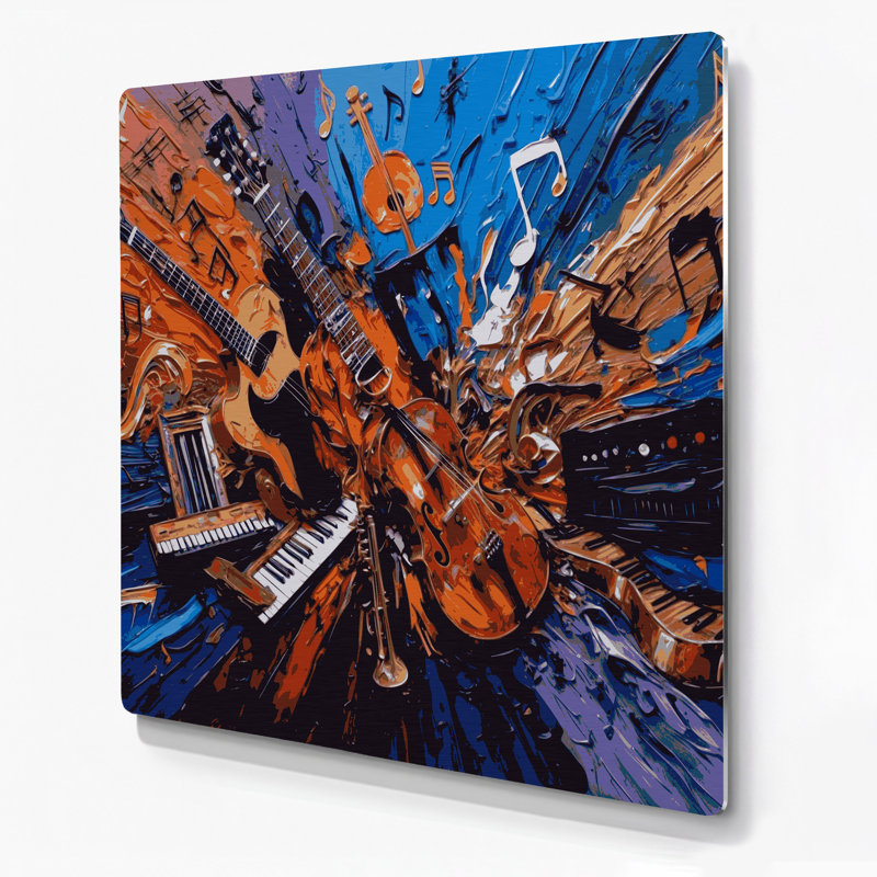 «Music Music Genres Collage», art mural en métal mauve, H 12 po x l 12 po