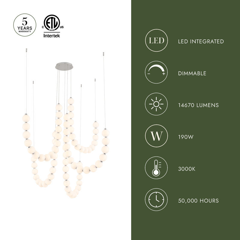 Akoya 80 Light Silver dimmable LED Chandelier, Chrome, 5 Head Chandelier