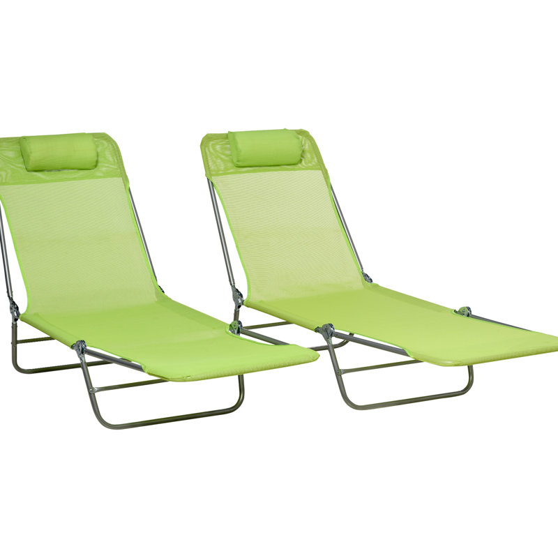 6 chaises longues inclinables, 2 pièces, siège en filet respirant, chaises longues d'extérieur avec coussins, dossier, pliable pour la plage, la cour, le patio