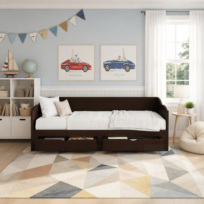 Lit de jour extensible en bois avec lit gigogne et tiroirs de rangement, parfait pour une utilisation polyvalente et peu encombrante