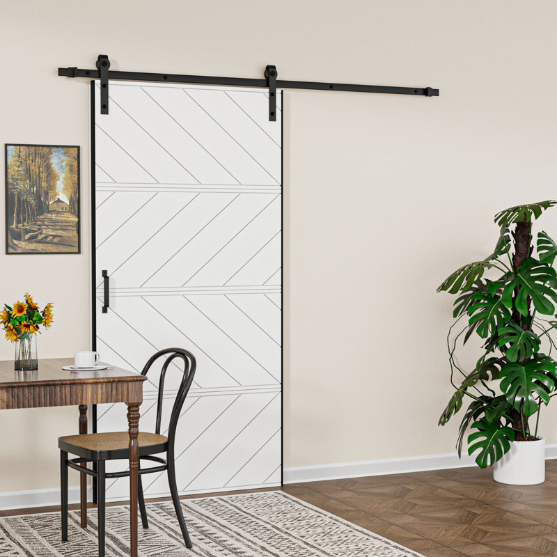 42" x 84" White Modern Paneled Manufacture Wood  Sliding Barn Door Wave Design with Installation Hardware Kit(Easy Installation)