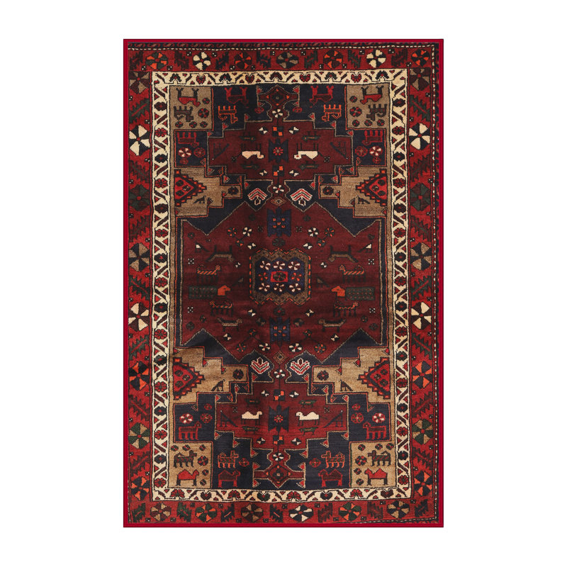 Tapis beige/vert/rouge traditionnel Klos, Rectangle 3 pi x 5 pi