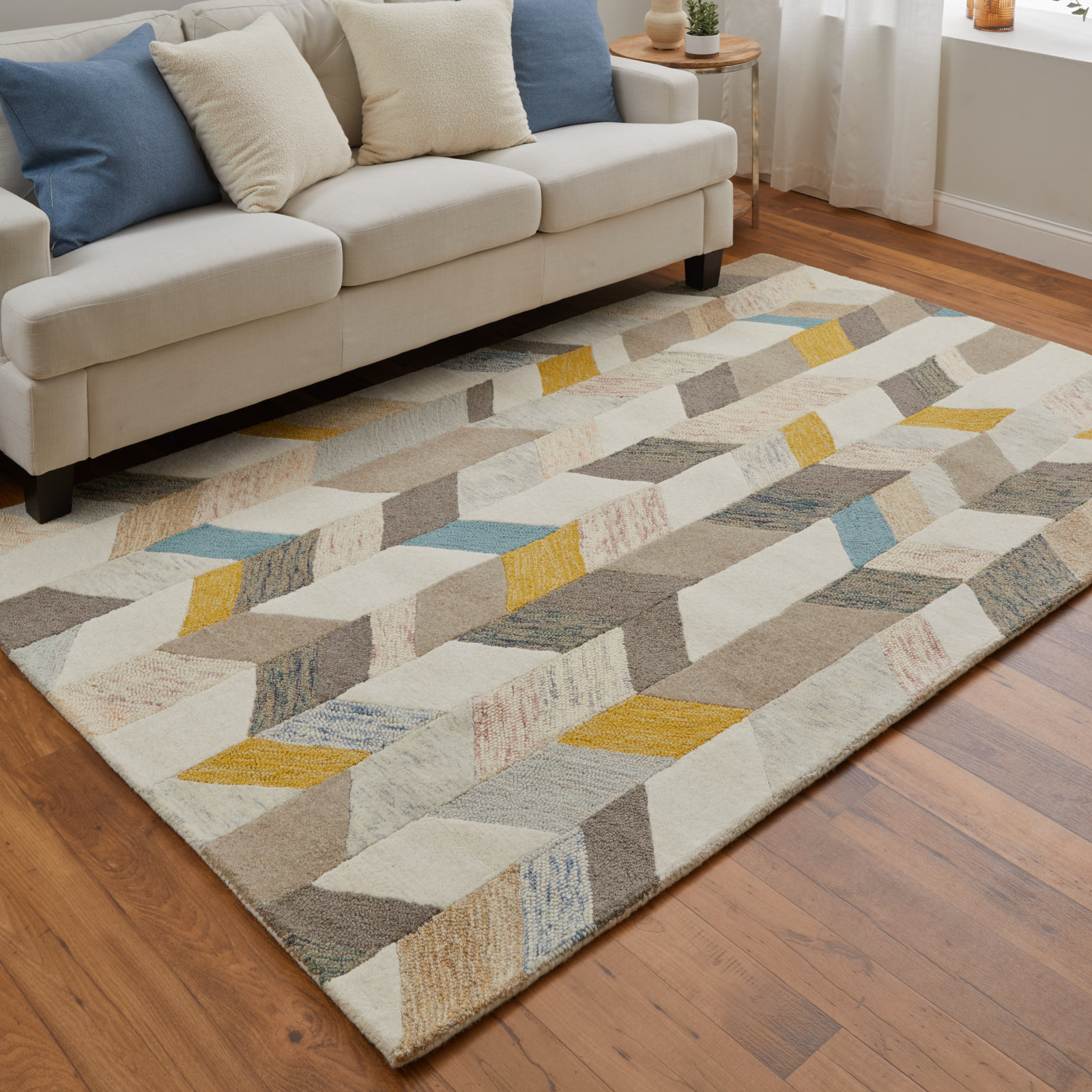 Binada Blue Gray Hand-Tufted Chevron Rug, Rectangle 8' x 11'