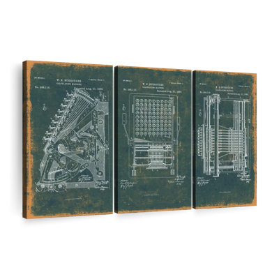 " Calculating Machine Teal Patent Multi Piece Canvas Print " 3 - Pieces