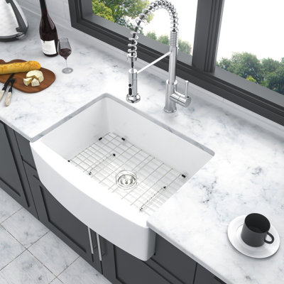White Ceramic Sink 24" - Arch Edge Apron Front Single Bowl For A Kitchen Area 24 Inch Strong Build