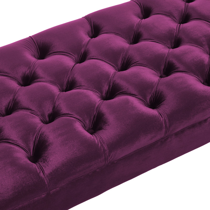 Upholstered Bench For Bedroom - Design Velvet Wood Violet Long Button Upholstery, Violet