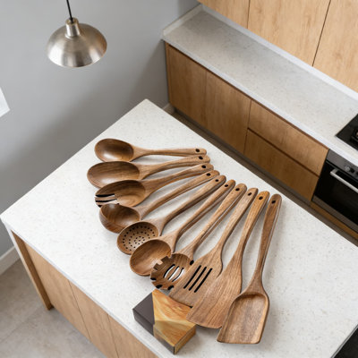 Acacia Wooden Utensil Set For Cooking, 10-Piece Nonstick Kitchen Spoons And Spatulas For Everyday Use, Durable And Heat-Resistant Wooden Cooking Tools