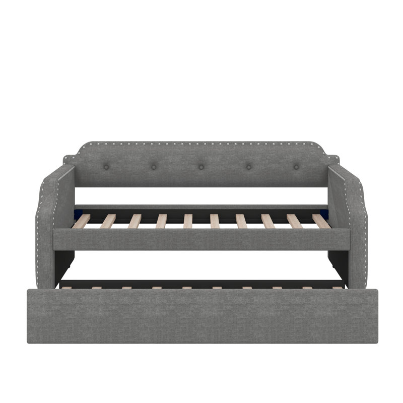 Twin Size Upholstered Daybed With Trundle, Gray