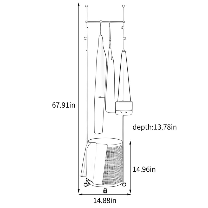 Coat Rack with Deep Basket and Hooks, Green