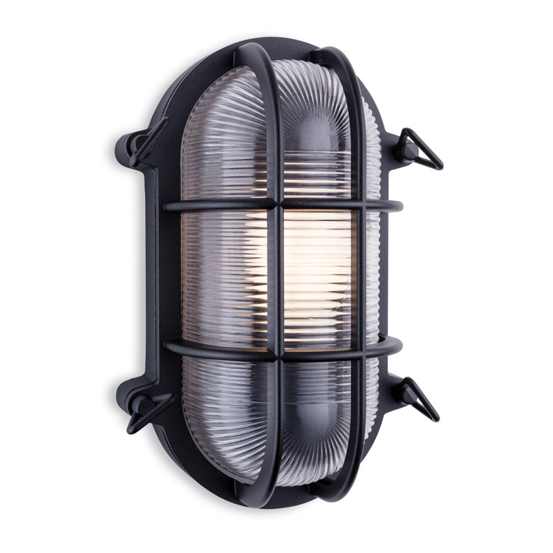 Matte Black 9.44cm H Ribbed Glass Outdoor Bulkhead Light