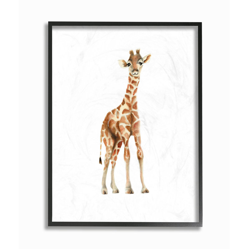Reproduction d’art sur toile « Happy Baby Giraffe illustration », Giclée encadrée noir minuit, H 14 po x l 11 po
