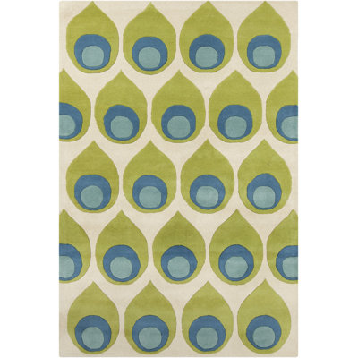 Ailey Authentic Hand-Tufted Handmade Sage Green, Dusty Blue & Cream Modern Abstract Peacock Feather Wool Area Rug