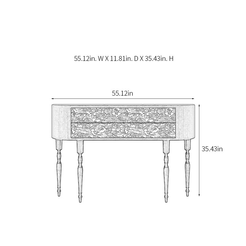 Retro Console Table with 2 Drawers, 35.43" H x 55.12" W x 11.81" D