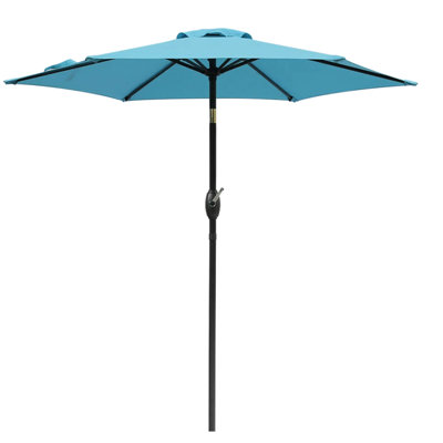 Parasol d'extérieur bleu 7,5 l avec manivelle et inclinaison 45 po, idéal pour les réunions de famille dans la cour arrière