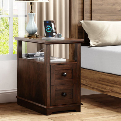 2 Drawers Bedroom Nightstands with Storage and Fast Charging Station