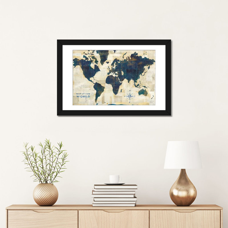 «World Map Collage» par Sue Schlabach, reproduction d'art sur toile tendue, H 16 po x l 24 po x P 1 po, Blanc