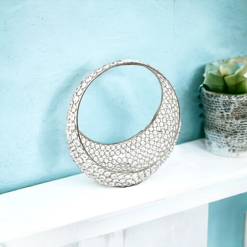 Panier à bagues 16 po argent et faux cristal, H 13 po x l 11 po x P 6 po
