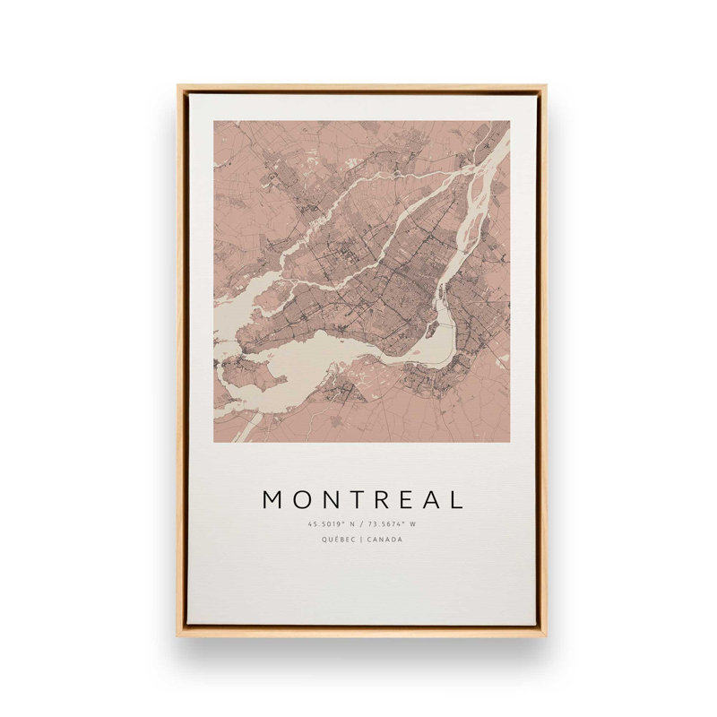 «Montreal Street Map», reproduction d'art sur toile, 32 po x 48 po, Cadre flottant en érable américain