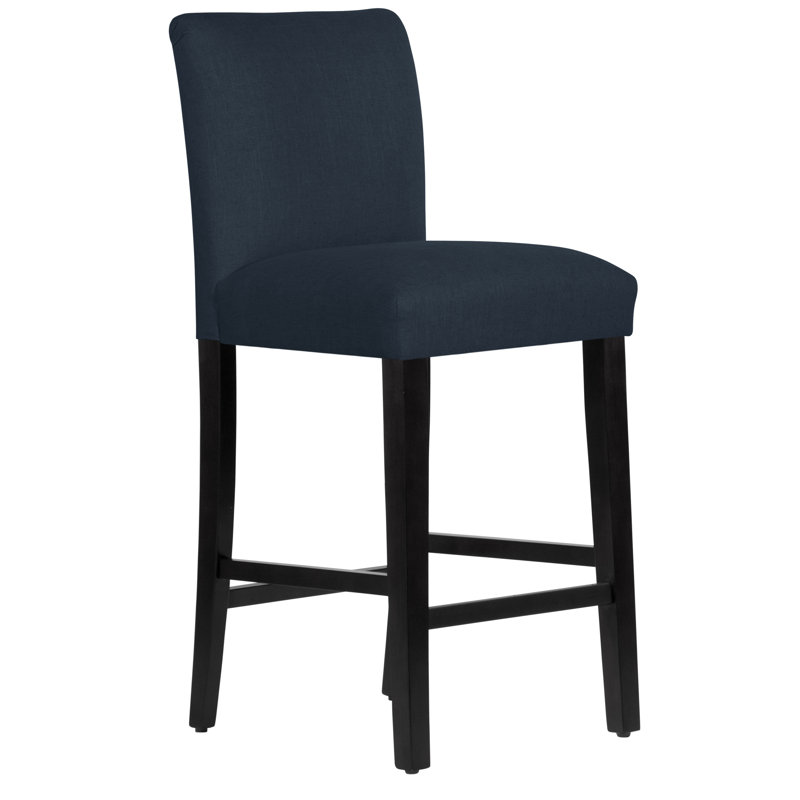 Hadrien Bar & Counter Stool, Bar Stool (31” Seat Height), Classic Navy Linen, Black Wood