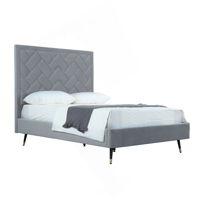 Lit tapissier en velours Crosby, Gris, Double
