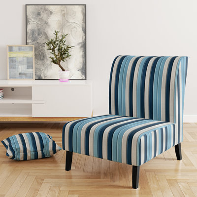 Élégant fauteuil de chambre à accoudoirs moderne et contemporain à rayures bleues et blanches