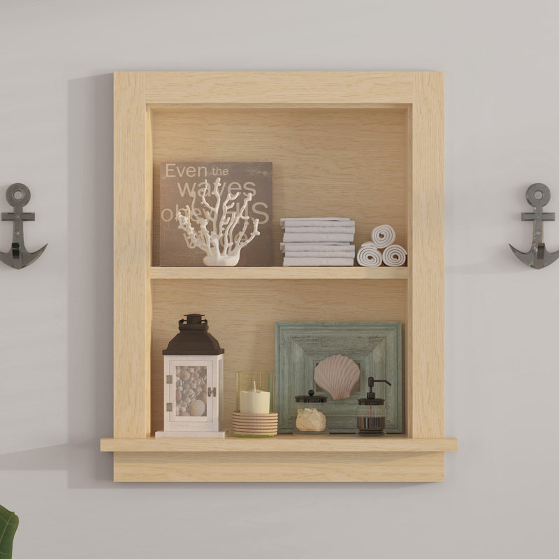 17.5"W X 4"D X 20.3"H Wall Niche Double Shelf Wood Recessed Shower Niche Cabinet Rectangle, Natural